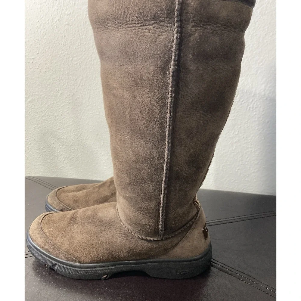 UGG Australia Ultimate‎ Tall Braid 5340 Brown Leather Knee High Boots Women's 7